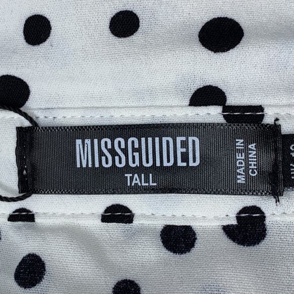 Missguided NWT Collared Dress Long Sleeve White Blue Polka Dot Size 8 Tall - Picture 14 of 16